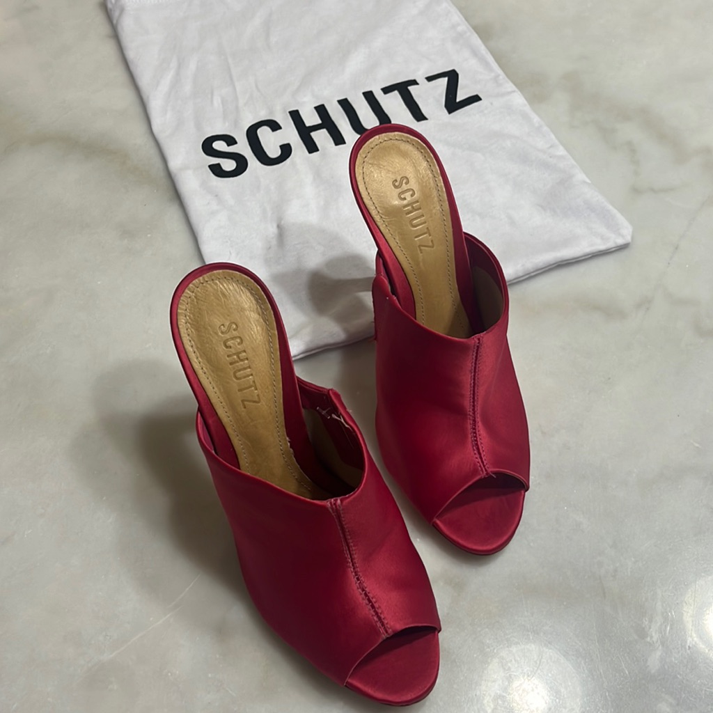 Schutz Desiree Pink Satin Open Toe Mule Heels